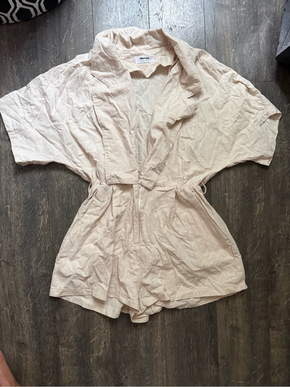 Showpo Cream Short Sleeve Button Romper